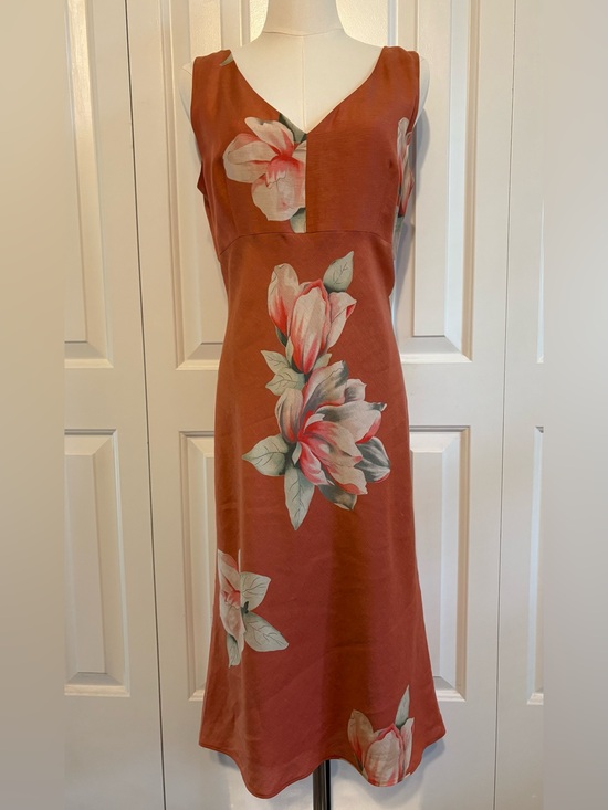 Banana Republic Dresses & Skirts - BANANA REPUBLIC, Rust Floral Linen/Silk Dress with Pink & Green Blooms, Size 6